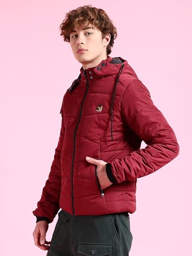 Image of The Indian Garage Co Men Black Regular Fit Solid Hooded Puffer Jacket