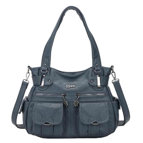 Sac à main pour femme grand cabas bleu KL928 en cuir PU avec bandoulière