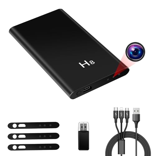 Yadayuki Mini HD 1080P camera, powerbank, kleine camera 5000 mAh met accu, 3-in-1-kabel, videocamera met zwaartekrachtsensor en nachtzicht voor binnen en buiten