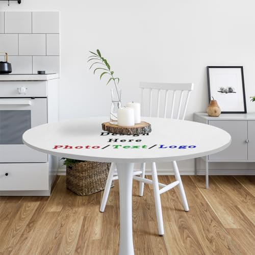 Custom Round Tablecloth Personalized Fitted Table Cloth with Elastic Edge for Round Tables, Customized with Photo/Text/Logo Waterproof Wipeable Circular Table Cover, Fits Tables up to 36"-42" Diameter