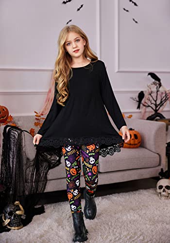 Arshiner Leggings For Teen Girls Ankle Length-Comfortable Leggings 3-Pack Halloween Printed & Striped 12-13 Years #TOP2