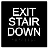Generic 6X6 ADA Compliant Tactile Exit Stair Down Sign with Braille, Raised Letters and Adhesive Tape on Reverse. Same Quality as Brand Name Signs Without the Cost (Black/White)