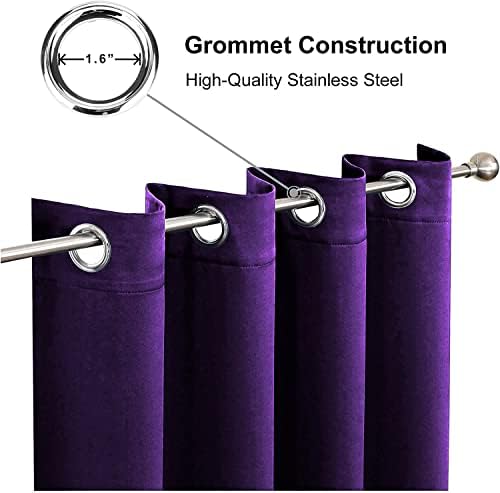 Hachette Thermal Blackout Curtains Eyelet Ring Top Including Pair of Tiebacks (Aubergine Purple, 46" x 54")