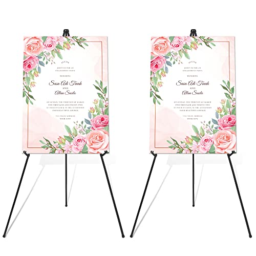 DDEAT Easel Stand for Wedding Sign & Poster 63'' Easels for Display Portable Art Easel for Floor Adjustable Metal Easel Black 2 Pack