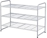 Simple Trending 3-Tier Stackable Shoe Rack, Expandable & Adjustable Shoe Shelf Storage Organizer, Wire Grid, Silver