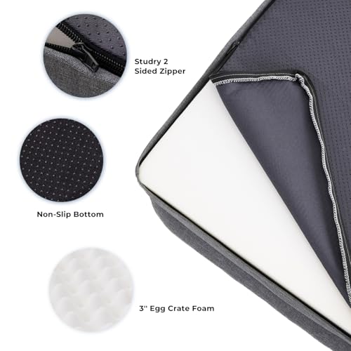 ZOMISIA Large Dog Bed for Large Sized Dogs, Washable Orthopedic Dog Beds with Bolsters, Memory Foam Pet Sofa with Removable Waterproof Cover & Nonskid Bottom, Grey