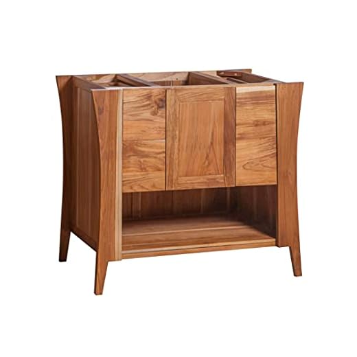 100% Solid Teak 36 inch Wide Bathroom Vanity Soft Close Storage Drawers Soft Close Decorative Curvature Door 2 Inch Dept 32 Inch Height Customize with Your Own Solid Surface Counter Top and Sink