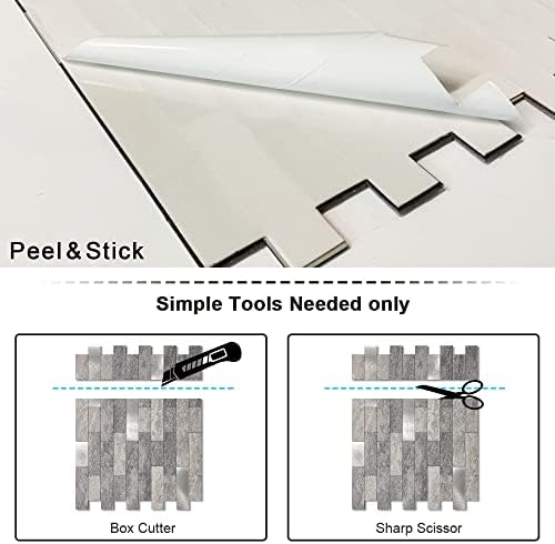 BeNice Stick on Wall Tiles Kitchen,Bathroom Self Adhesive Tiles Marble Mosaic Peel and Stick Stone Tiles Matte(10pcs Gray Mix)