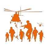 Decorazioni murali in vinile Silhouette di soldato militare, elicottero, ragazzo 34x38.6cm Cultura del tatuaggio Arancia