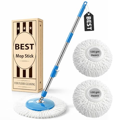 Image of Smart 360 Spin Mop Stick Rod with Stainless Steel Handle | Adjustable & Extendable Mop Handle | Heavy Duty Rust-Proof Floor Cleaning Rod Compatible with Spin Mop Refill - 2 Refill