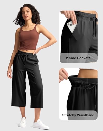Soothfeel Women's Capri Pants Loose High Waisted Wide Leg Lightweight Travel Hiking Pants for Women Casual Summer with Pocket4