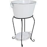 Sunnydaze Large Ice Bucket Beverage Holder with Stand and Tray for Parties, White Finish, Holds Beer, Wine, Champagne and More