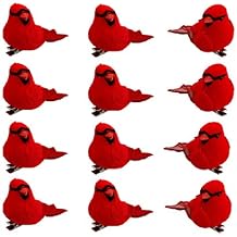 TITA-DONG 12PCS Christmas Cardinal Birds Ornament,Artificial Birds Xmas Cardinal Ornament with Metal Clip,Mini Simulation Feather Red Birds for DIY Crafts Christmas Tree Gardening Wreath Decoration
