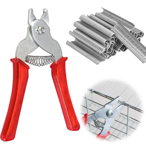 mizikuu Pince à Anneau de Porc, 600 anneaux de porc galvanisés Kit de pinces droites à ressort Multifonctionnel résistante à la rupture pour tapisserie, clôture, tendeur, saucisse et viandes