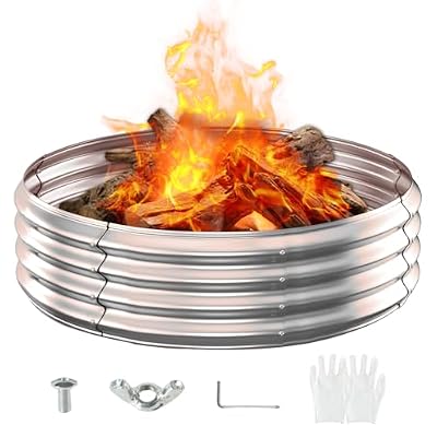 36 Inch Outdoor Fire Pit Ring,Large Round Galvanized Steel Fire Pit for Campfires in The Yard/Garden/Park/Beach or as Raised Garden Bed for Planting (12 ins high, Silver)