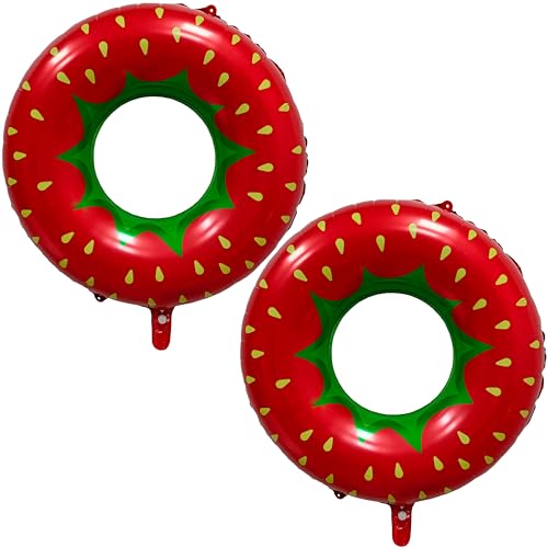 2PCS Strawberry Foil Balloon Summer Fruit Donut Tropical Luau Balloon
