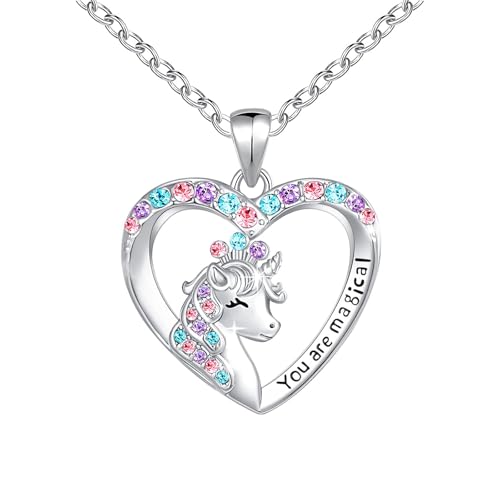 Luckilemon You are Magical Unicorn Necklace for Girls Crystal love heart Pendant Necklaces Jewelry Gifts for Girls Daughter Granddaughter Niece Birthday christmas