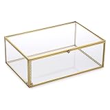 Hipiwe Vintage Glass Keepsake Box - Rectangle Jewelry Display Organizer, Vanity Lidded Home Decor Accent for Storage Trinket Rings Bracelet Rock - X-Large