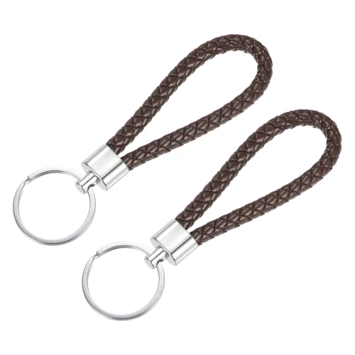 YOKIVE 2 Pcs Porte-Clés Tressés En Cuir Anneaux De Clés En PU Brun Foncé
