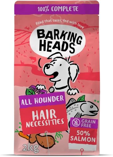 Barking Heads Complete Dry Dog Food 2kg - Adult All Hounder Hair Necessities Salmon - Natural Grain Free Hypoallergenic for Skin & Coat - Vet Approved