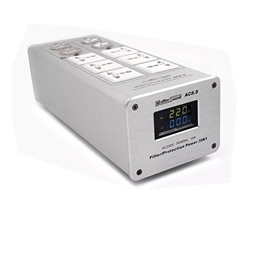 ELEOPTION Audio Power Purifier Filter 3000W 15A AC Power Socket Hi-Fi LCD Rear Projection Dual Display 100-240V, Silver