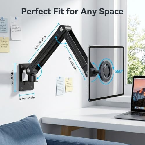 Image of ZORBES Magnetic Tablet Wall Mount, 360 Rotating Alloy Steel Stand with MagSafe & Metal Ring, Portable Monitor Stand Foldable Arm for 4.7-13 inch iPad /Phone /Tablet