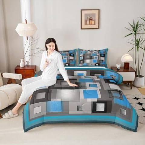 Castle Fairy Blue Geometry Comforter Set Cover