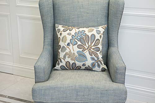 Mika Home 2MK-DPC-0014-3 Set Of 2 Jacquard Tropical Leaf Pattern Throw Pillow Covers Decorative Pillowcase 20X20 Inches,Blue Cream thumb #2