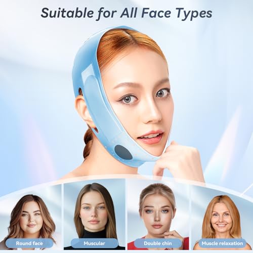 V-Line Face Lifting Mask, Double Chin Reducer Chin Support Strap Face Mask (Baby Blue)