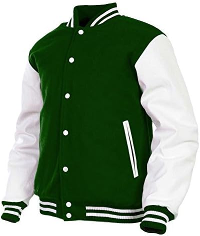 Men's Varsity Jacket Genuine Leather Sleeve and Wool Blend Letterman Boys College Varsity Jackets