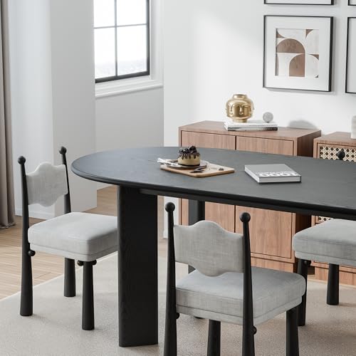 Image of Casaphoria 67 inch Farmhouse Dining Table for 6，Wood Oval Living Room Table, Modern Kitchen Table with Sturdy Base & Thickened Tabletop, Easy to Assembly & Clean, Black
