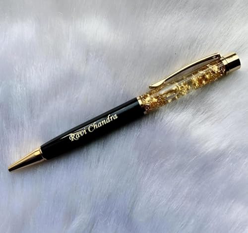 Image of Kajri Gifts Customized Pen With Name Luxury Ballpoint Gold Flake Barrel Customised Pen With Name Black And Gold Body Personalized Gift For Professionals And Graduates (Golden Flake)