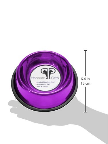 Platinum Pets Non-Embossed Non-Tip Stainless Steel Cat/Dog Bowl, Small, Electric Purple #TOP4