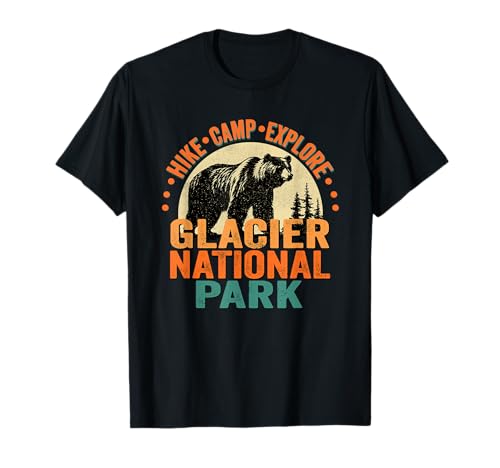 Glacier National Park Montana USA Americano Orso Nero Grunge Maglietta
