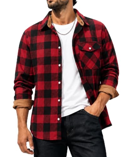 Image of geeksport Men's Flannel Shirt Long Sleeve Checked Shirt Red L