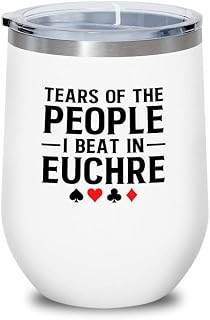 Euchre White Wine Tumbler 12oz - beat at euchre - Euchre Card Game Set Euchre Score Keepers Euchre Gifts Euchre Party Supplies