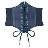 Zando Lace up Dark Blue Pirate Corset Belt for Women - Elastic Fashion Vintage Waist underbust Corset, Renaissance Medieval Accessories for Daily Halloween Cosplay Costume ( Fit Waist 29-33)