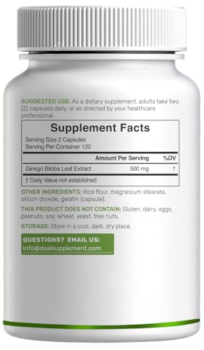 DEAL SUPPLEMENT Ginkgo Biloba 500mg Per Serving, 240 Capsules, 4 Month Supply – Grown in Northern Asia – Extra Strength, Promotes Brain Function - Image 4