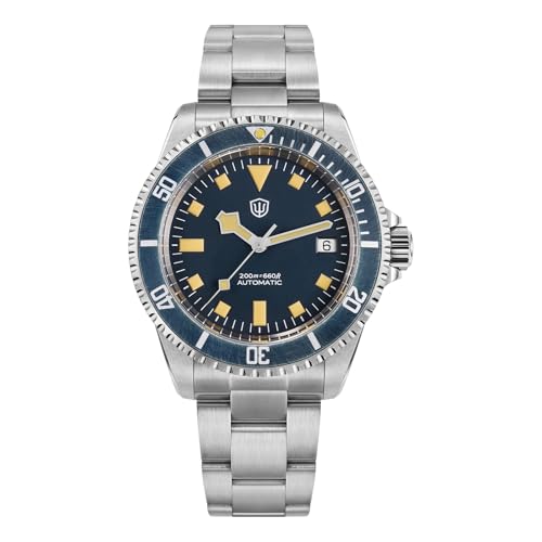 watchdives WD5513 Reloj Vintage Sub Dive, PT5000 Relojes automáticos 38mm Cristal de Zafiro Reloj de Pulsera 200m Reloj Impermeable, Azul Naranja / 5 Agujeros Cierre watchdives WD5513 Reloj Vintage Sub Dive, PT5000 Relojes automáticos 38mm Cristal de Zafiro Reloj de Pulsera 200m Reloj Impermeable, Azul Naranja / 5 Agujeros Cierre