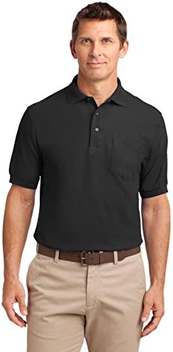 Port Authority Men's Silk Touch Polo T-Shirt with Pocket (Large, Black)