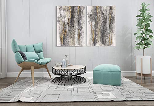 Yihui Arts Abstract Canvas Wall Art Pictures Thick Texture Grey With Gold Foil Paintings Hand Painted By Professional Artist For Dinning Room Decoration #TOP22
