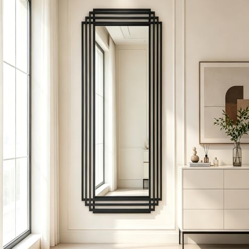 DAOYIJIAJU 67"x26" Rectangle Full Length Mirror with Black Geometric Frame