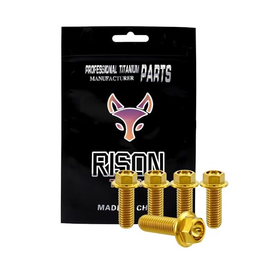 Image of Rison Titanium Flanged Hex Head Bolt M6x1.0x10mm 6AL4V Aerospace Grade Ti Bolt Gold Pack of 5