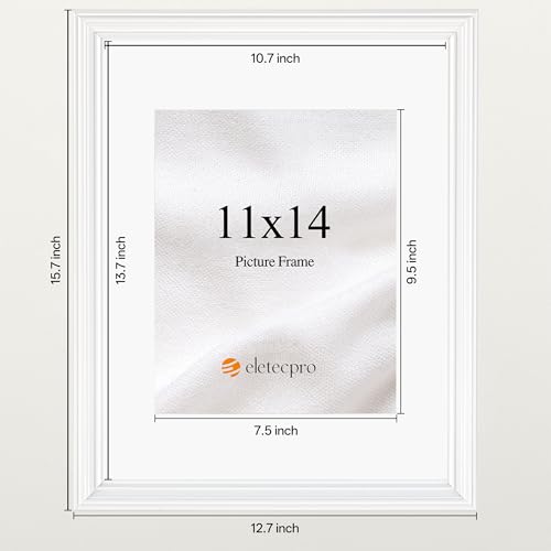 Image of eletecpro 11x14 White Picture Frames Set of 4, Vintage Photo Frames with Clear Acrylic Cover, Gallery Wall Art Display 8x10 Photo with Mat or 11x14 without Mat for Tabletop and Wall Mount, Home Decor