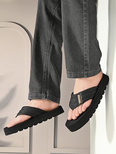 Image of Cushioned Flip Flops for Men | Padded Fabric Strap Thong Slippers | Lightweight Anti-Slip EVA Sole Everyday Wear Footwear