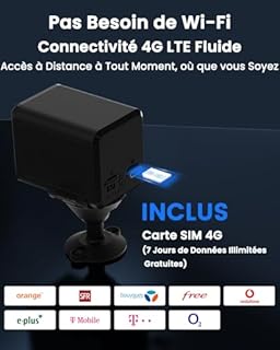 Bextgoo Camera de Surveillance sans Internet, Camera 4G Carte SIM, 5200mAh Batterie, 2K HD Mini Camera sans WiFi, Angle Vision 160°, Détection Mouvement AI, Vision Nocturne