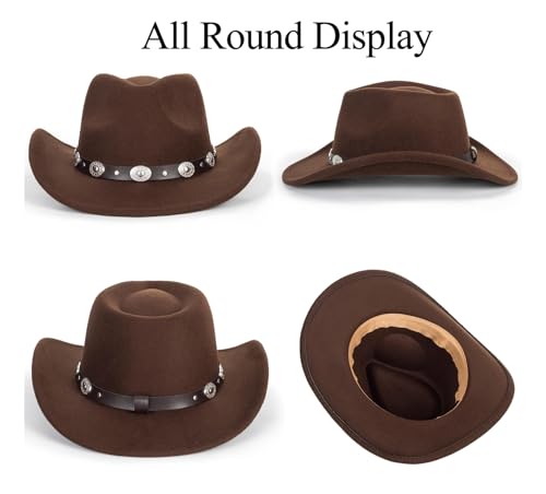 Kids Western Cowboy Hat Wide Brim with Band Wool Felt Vintage Jazz Fedora Cowgirl Hats for 3-7 Years Boys Girls4