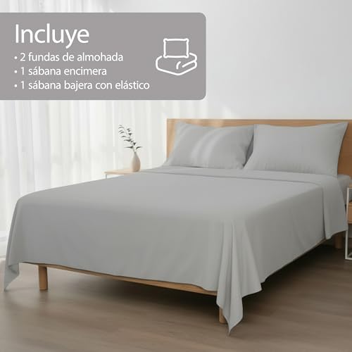 Miniatura 6 de Etrexonline Conjunto De Sábanas 4 Piezas Cama 150 Cm - Microfibra Ultra Suave Incluye 1 Bajera 150x200 30 Cm, 1 Encimera 230x270 Cm, Y 2 Fundas De Almohadas 50x75 Cm - Color Gris Claro