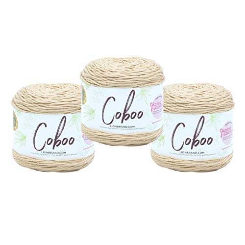 Image of Lion Brand Yarn, Coboo Cotton Blend Crochet Yarn, Beige, 3 Pack