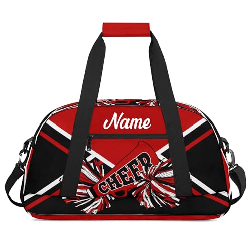 Personalized Cheerleader Duffle Bag with Name Custom Gym Travel Sports Bag for Women Cheer Team (Red&White&Black)